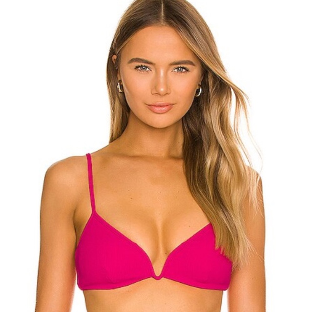 L*Space Helena Ribbed Bikini Top in Bougainvillea, Padded Cups, Size X-Small NWT